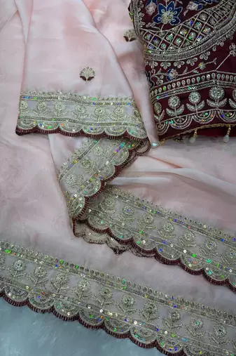 Pink Color Beautiful Sequence embroidery work Rangoli Silk blend Saree