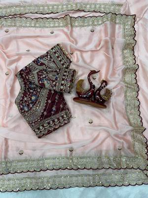 Pink Color Beautiful Sequence embroidery work Rangoli Silk blend Saree 3