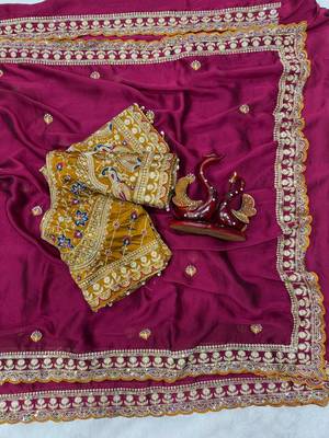 Plum Color Beautiful Sequence embroidery work Rangoli Silk blend Saree 2