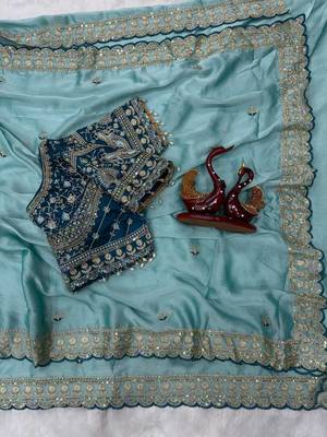 Sky Blue Color Beautiful Sequence embroidery work Rangoli Silk blend Saree 2