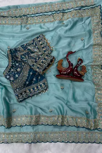 Sky Blue Color Beautiful Sequence embroidery work Rangoli Silk blend Saree