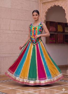 Multicolor embroidered cotton u-neck blouse 1