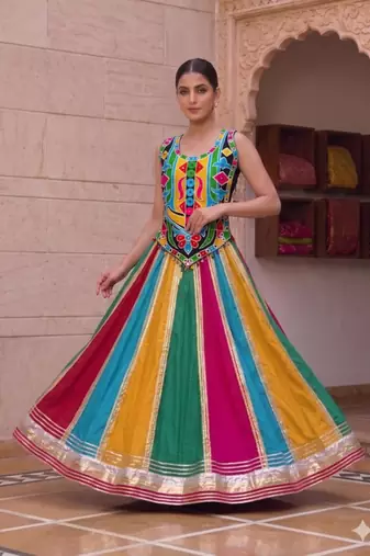 Multicolor embroidered cotton u-neck blouse
