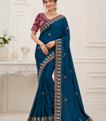 Teal Color Beautiful Sequence embroidery work Rangoli Silk blend Saree