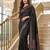 Black Color ajarakh Print And Real Mirror work Silk Blend Saree