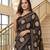 Black Color ajarakh Print And Real Mirror work Silk Blend Saree