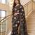 Black Color ajarakh Print And Real Mirror work Silk Blend Saree