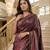 Wine Color ajarakh Print And Real Mirror work Silk Blend Saree