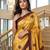 Yellow Color ajarakh Print And Real Mirror work Silk Blend Saree