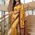 Yellow Color ajarakh Print And Real Mirror work Silk Blend Saree