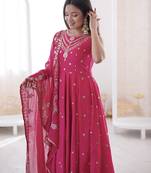 rani silk blend  readymade anarkali suit with embroidery & sequence work