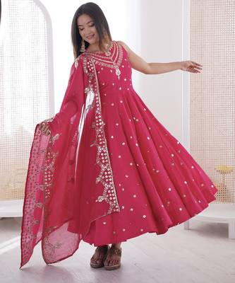 rani silk blend  readymade anarkali suit with embroidery & sequence work 3