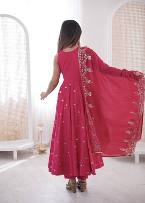 rani silk blend  readymade anarkali suit with embroidery & sequence work 4
