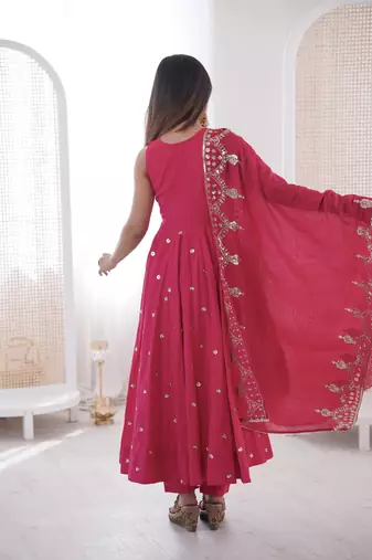 rani silk blend  readymade anarkali suit with embroidery & sequence work