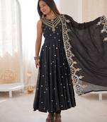 black silk blend  readymade anarkali suit with embroidery & sequence work