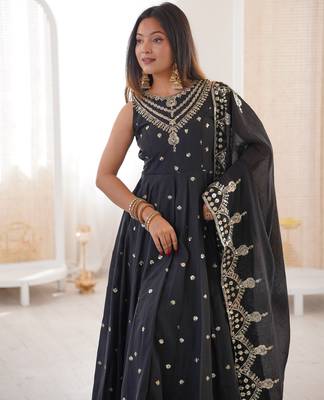 black silk blend  readymade anarkali suit with embroidery & sequence work 2