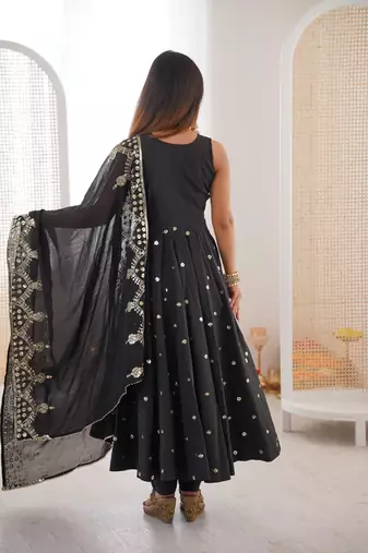 black silk blend  readymade anarkali suit with embroidery & sequence work