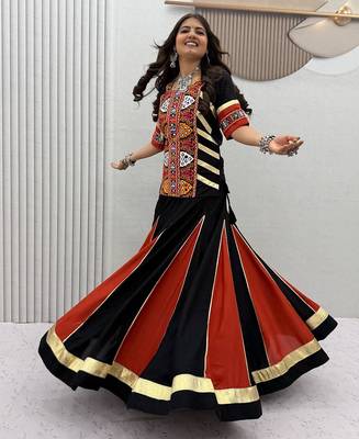 NAVRATRI  BLACK  COTTON FLARED LEHENGA WITH COTTON KEDIYA TOP 1