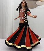 NAVRATRI  BLACK  COTTON FLARED LEHENGA WITH COTTON KEDIYA TOP