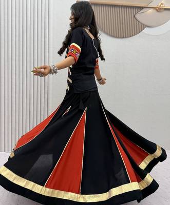 NAVRATRI  BLACK  COTTON FLARED LEHENGA WITH COTTON KEDIYA TOP 3