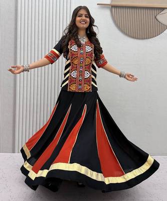 NAVRATRI  BLACK  COTTON FLARED LEHENGA WITH COTTON KEDIYA TOP 5