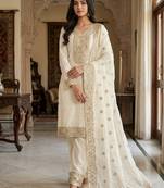 white silk blend  readymade suit with embroidery & sequence work