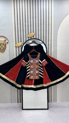NAVRATRI  BLACK  COTTON FLARED LEHENGA WITH COTTON KEDIYA TOP 6