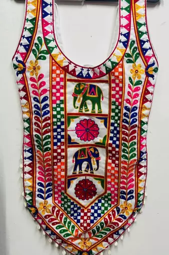 White embroidered cotton u-neck blouse