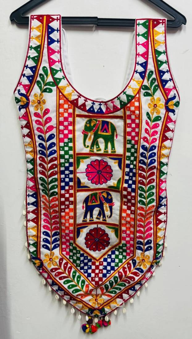 White embroidered cotton u-neck blouse