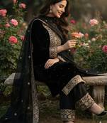 black silk blend  readymade suit with embroidery & sequence work
