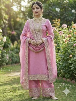 pink silk blend  readymade suit with embroidery & sequence work 1