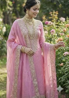pink silk blend  readymade suit with embroidery & sequence work 2