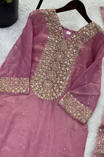 Pink Silk Readymade Suit with Embroidery & Sequence Work