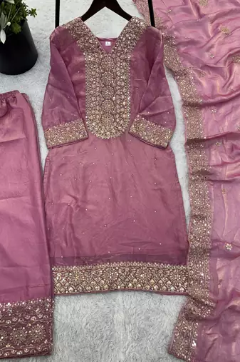 Pink Silk Readymade Suit with Embroidery & Sequence Work