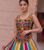 Multicolor embroidered cotton u-neck blouse