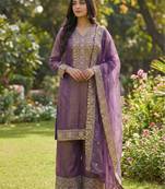 purple silk blend  readymade suit with embroidery & sequence work