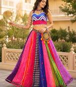 Traditional Multicolored Prints Kali Navratri Lehenga Blouse With Batwa $ Scarve - full stitched free size