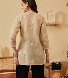hand embroidered fawn cotton lucknowi chikankari short kurti