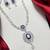 sapphire blue marquise halo cz bridal necklace and chandelier earrings set