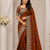 Orange Color Sequance and Zari Embroidery Work Space Silk Blend Saree
