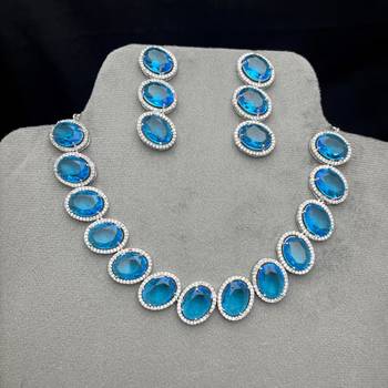 royal blue topaz oval necklace earring set, silver halo statement jewellery victorian style 1