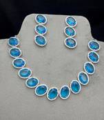 royal blue topaz oval necklace earring set, silver halo statement jewellery victorian style