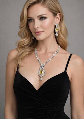yellow stone bridal necklace earrings set  silver cz wedding jewellery  indian party wear statement 1