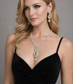 yellow stone bridal necklace earrings set  silver cz wedding jewellery  indian party wear statement