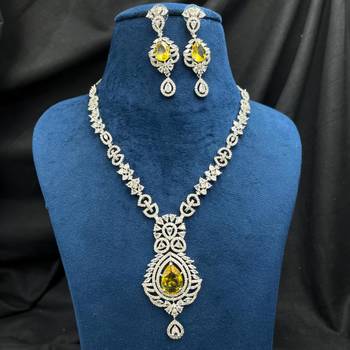 yellow stone bridal necklace earrings set  silver cz wedding jewellery  indian party wear statement 2