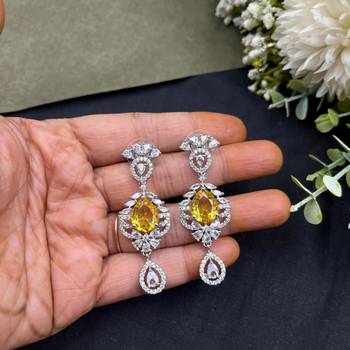 yellow stone bridal necklace earrings set  silver cz wedding jewellery  indian party wear statement 4