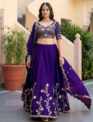 Fantastic Purple Thread Work Silk Reception Wear Lehenga Choli 4