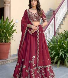 Alluring Maroon Embroidered Silk Engagement Wear Lehenga Choli With Dupatta