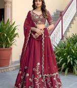 Alluring Maroon Embroidered Silk Engagement Wear Lehenga Choli With Dupatta