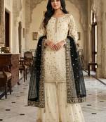 white&black silk blend  readymade suit with embroidery & sequence work